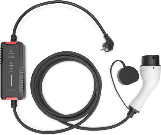 DIGITUS Lader voor elektrische voertuigen - 1-fase - regelbaar laadvermogen max. 3,7 kW - type 2 stekker - 5 m laadkabel - mode 2 - LCD-display - Zwart