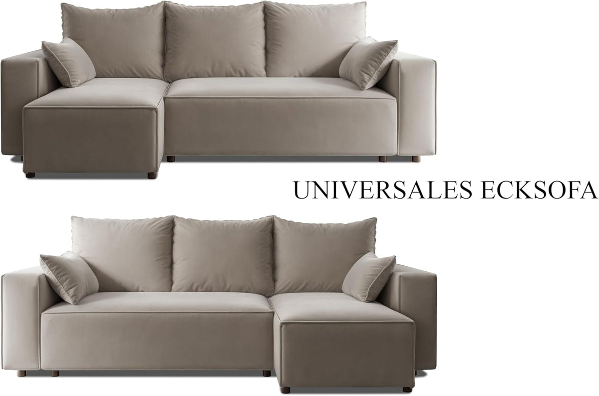 Corner sofa with sleeping function Tobi 246x145 cm - Sofa with bed drawer - corner sofa - L-shape - sofa bed - sofa bed with drawer - universal (Velo 623 Cappuccino) - QUORE