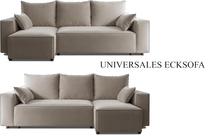 Corner sofa with sleeping function Tobi 246x145 cm - Sofa with bed drawer - corner sofa - L-shape - sofa bed - sofa bed with drawer - universal (Velo 623 Cappuccino) - QUORE