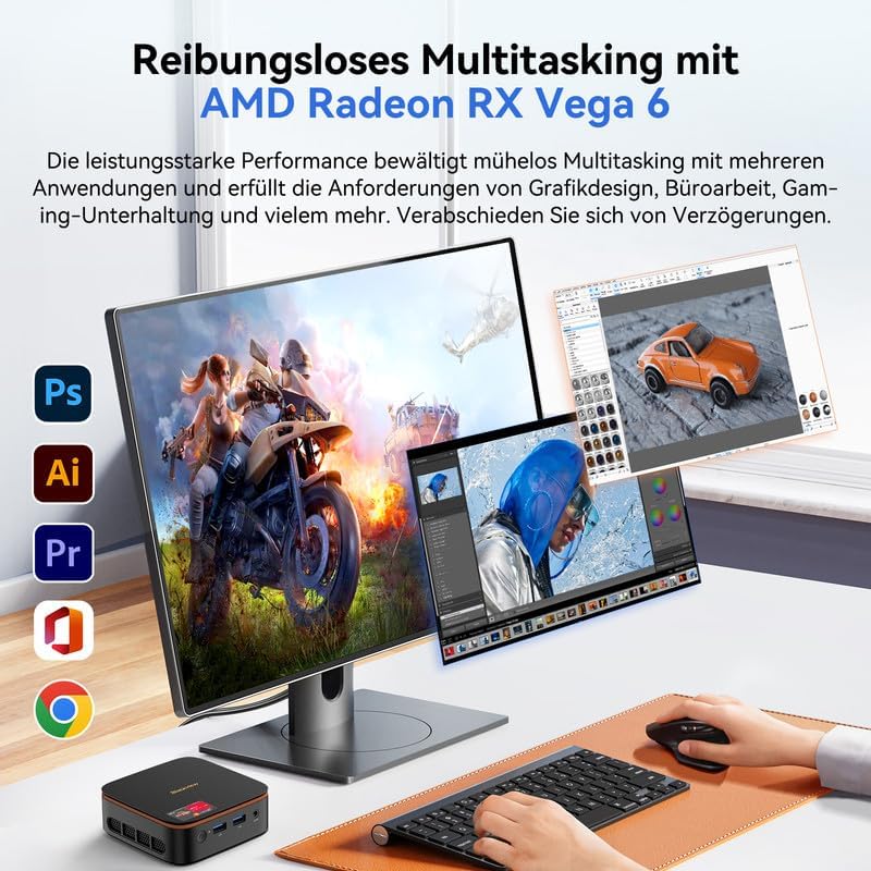 Blackview 2026 MP20 Mini-PC AMD Ryzen 3300U W-11 Pro (Defeat 3200U/3250U), 16 GB RAM 512 GB SSD Mini Desktop-Computer, 4K @ 60 Hz UHD, USB 3.2 + HDMI + DP + RJ45 voor business/school
