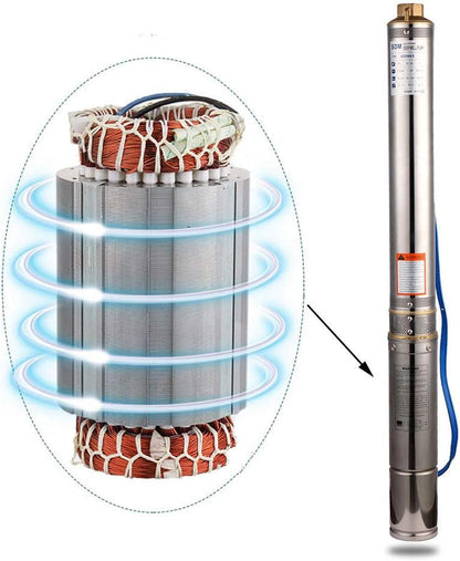 1PK Dompelpomp – Diepbronpomp – Waterpomp – Fonteinpomp – Irrigatiepomp – Roestvrij Staal – Max. Debiet 2,8 m³/uur – Max. Opvoerhoogte 82 m