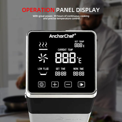 AnchorChef Sous Vide Machine, 1600 W, IPX7, waterdicht, commercieel precisiekoken, snel opwarmen, timer, nauwkeurige temperatuurregeling, koken op lage temperatuur, staal