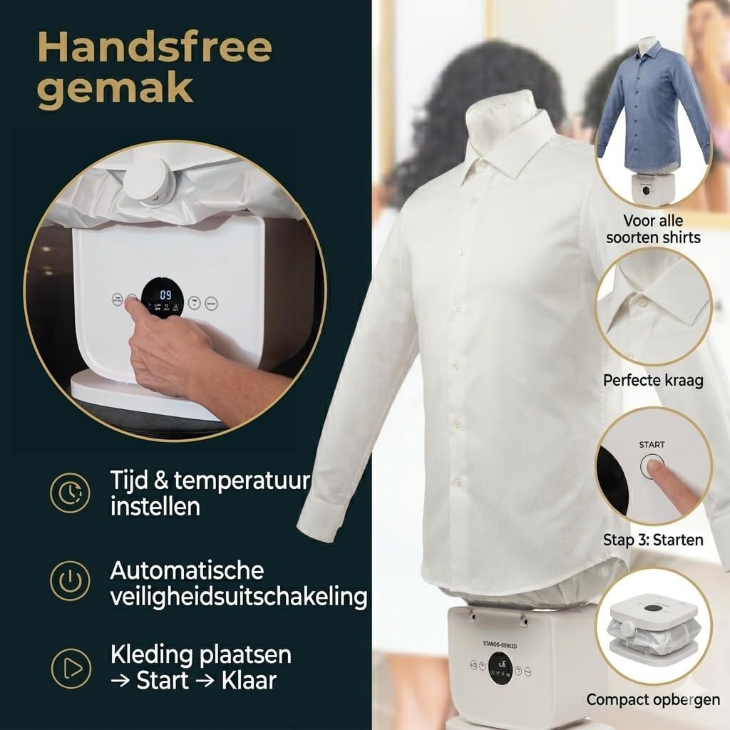Overhemd strijkmachine automatisch – Strijken zonder strijkijzer – Kleding klaar in 10–15 min – Voor overhemden en broeken – Compact apparaat met hete lucht