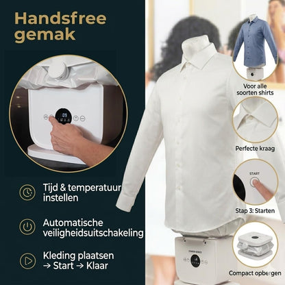 Overhemd strijkmachine automatisch – Strijken zonder strijkijzer – Kleding klaar in 10–15 min – Voor overhemden en broeken – Compact apparaat met hete lucht