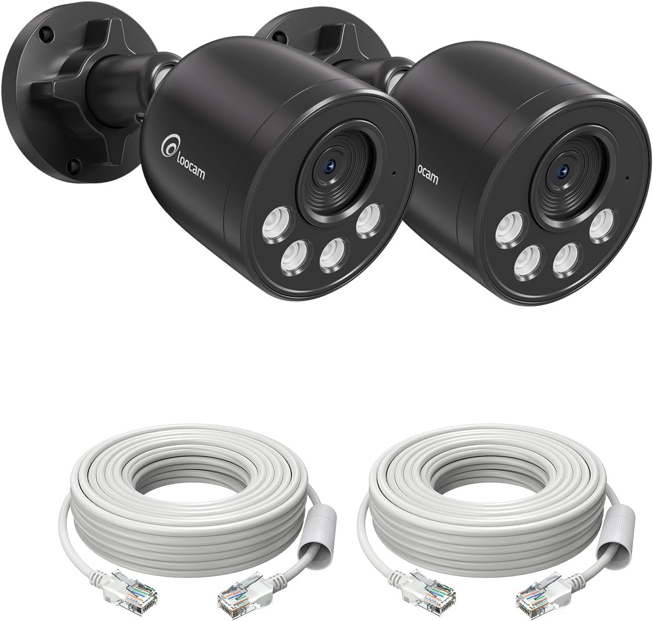 Loocam 2-pack 4K 8MP Add-on PoE CCTV-camera met Mens/Voertuigdetectie, IR Nachtzicht, Alarm Push, Werkt ALLEEN met PoE NVR-systeem