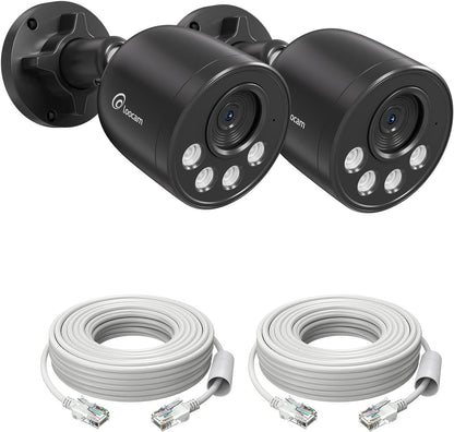 Loocam 2-pack 4K 8MP Add-on PoE CCTV-camera met Mens/Voertuigdetectie, IR Nachtzicht, Alarm Push, Werkt ALLEEN met PoE NVR-systeem