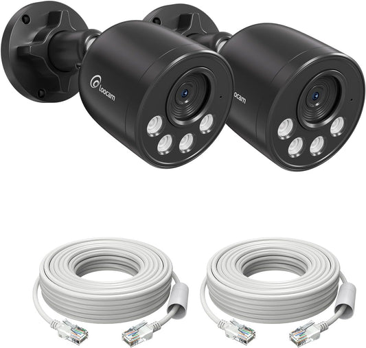 Loocam 2-pack 4K 8MP Add-on PoE CCTV-camera met Mens/Voertuigdetectie, IR Nachtzicht, Alarm Push, Werkt ALLEEN met PoE NVR-systeem
