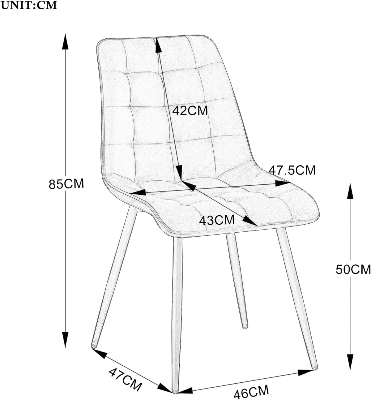 GrandCA HOME Eetkamerstoelen, set van 4, keukenstoel, fluwelen eetkamerstoel, fluwelen kussens en metalen poten, geschikt voor woonkamer/eetkamer/keuken/slaapkamer/kantoor (donkergroen, 4)