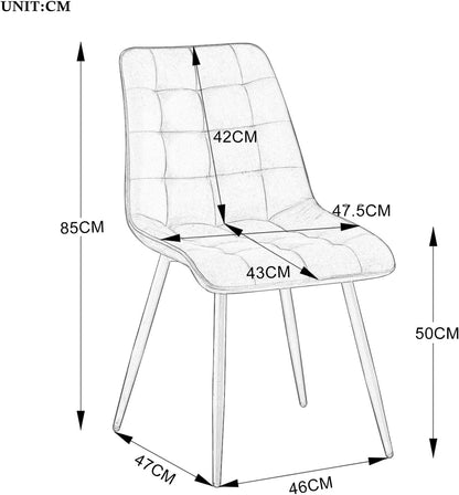 GrandCA HOME Eetkamerstoelen, set van 4, keukenstoel, fluwelen eetkamerstoel, fluwelen kussens en metalen poten, geschikt voor woonkamer/eetkamer/keuken/slaapkamer/kantoor (donkergroen, 4)