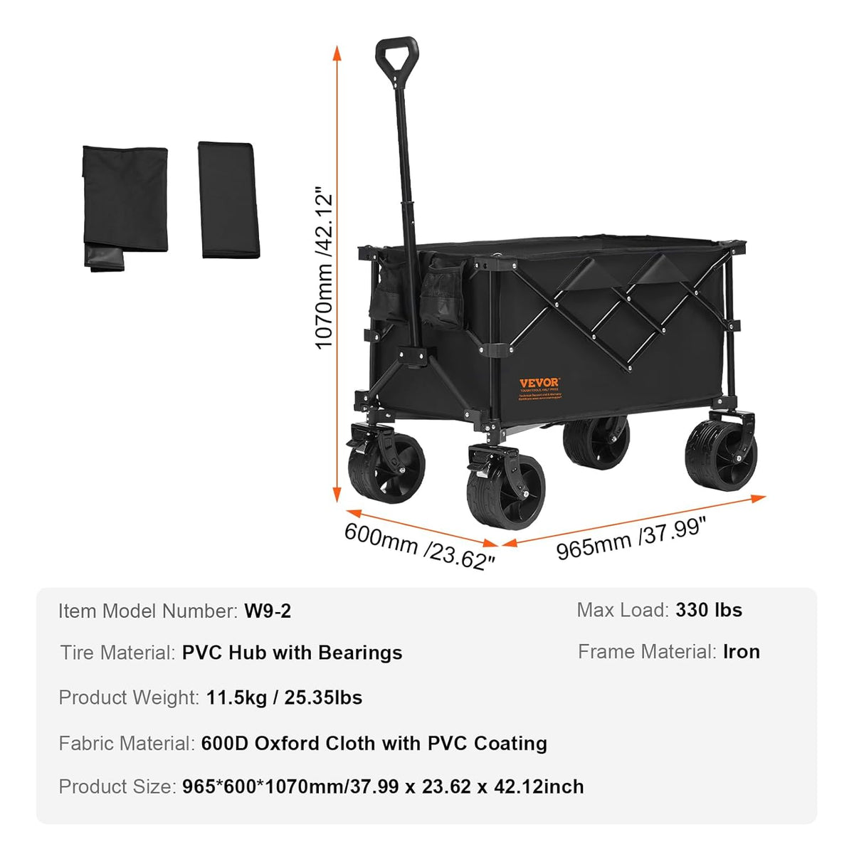 VEVOR 220L/350LBS Opvouwbare Wagon, Heavy Duty Beach Cart Met Grote Wielen, Outdoor Utility All Terrain Wagon Voor Boodschappen En Camping