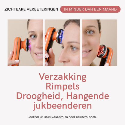 Radiofrequentie Gezichtsapparaat – RF Apparaat – Gezichtsverstevigingsapparaat – Lifting Apparaat – Anti-Rimpel Massageapparaat – Inclusief 500 Ml Gezichtscrème Met Collageen En Hyaluronzuur – 4 Multifunctionele LED-Modi