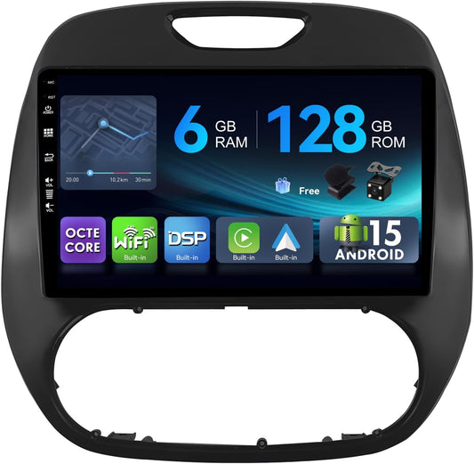 MSD 6G + 128G - Autoradio Voor Renault Kaptur Captur (2014-2019) | Android 15 GPS Navi Radio | CarPlay Android Auto Stuurwiel Dual-Band WiFi DSP Dab 4G Bluetooth | MIC Camera | Octa-Core 2 Din 9 Inch