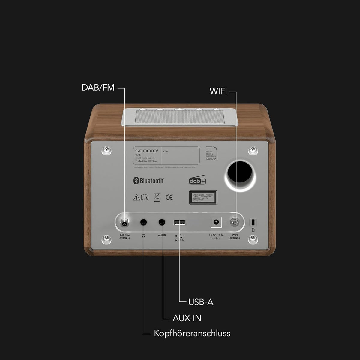 sonoro Elite Internetradio met CD-speler (FM, DAB Plus, Podcasts, Spotify, Amazon Music, Deezer) Walnoot