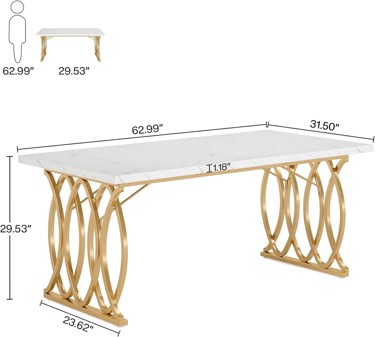 Tribesigns Executive Desk, 160 cm W Large Computer Desk, Modern Desk, Conference Table, Conference Table, Business Furniture for Home Office, White and Gold