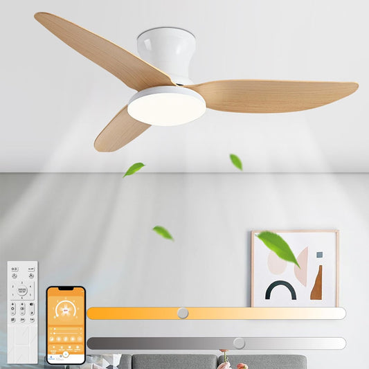 Plafondventilator met ledlicht, stil, plafondlamp, ventilator met afstandsbediening, 107 cm, omkeerbaar, DC-ventilator, 6 snelheden, timer voor eetkamer, woonkamer