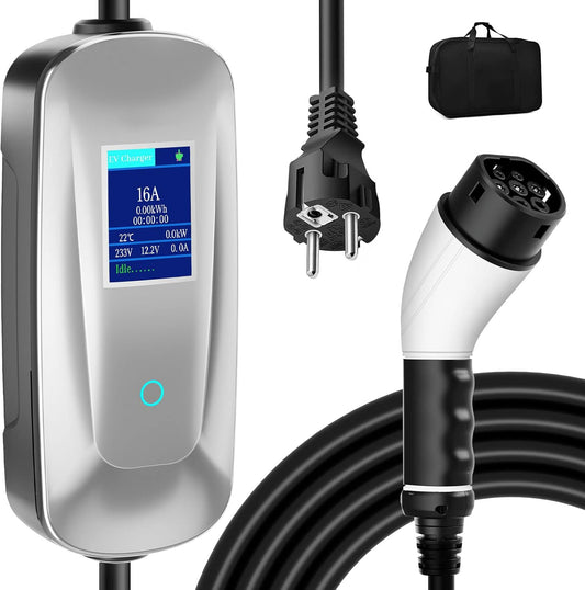 AIMAX EV Chargers 3,5 kW 16 A type 2 oplaadkabel Schuko Mobile Wall Box laadstation, draagbare oplaadkabel elektrische auto type 2 EV oplader laadstations voor elektrische voertuigen en PHEV, plug and
