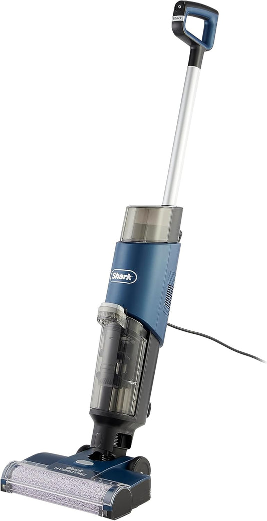 Shark HydroVac Vloerreiniger met Snoer, Antimicrobiële Borstelrol, Geur-Neutraliserende Multi-Oppervlakte Oplossing & 7,6m Snoer, Zelfreinigend, Zuigt & Dweilt Natte & Droge Vlekken, Blauw WD100EU