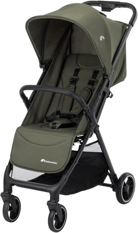 Bebeconfort Azur, Compacte Kinderwagen, 0-3 jaar (15 kg), Lichtgewicht Kinderwagen, Automatisch Inklappen met één Hand, Naadloos Verstelbaar Naar Vlakke Ligstand, Grote Mand, Mineral Green