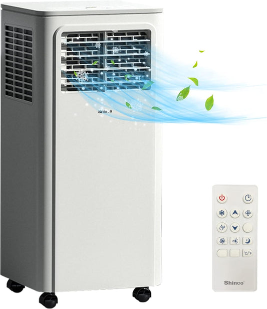 SHINCO 7000BTU Draagbare airconditioning met 3-in-1 functie, airconditioning, luchtontvochtiger, ventilator, slaapmodus, voor maximaal 18 m², 24-uurs timer, 2 raamsets