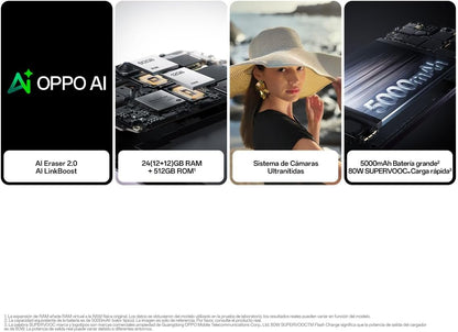 OPPO Reno12 Pro 5G Smartphone met IA, 24 GB (12 GB + 12 GB + 512 GB, 3D-AMOLED-display, 17,9 cm (6,7 inch), camera 50 + 8 + 50 MP, Android, 4K-video, batterij 5000 mAh, snel opladen 80 W, Nebula Black