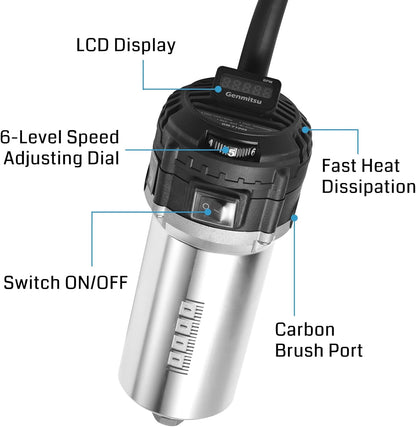 Genmitsu 710 W CNC-compacte frees, 65 mm diameter, spindelmotor met digitaal lcd-display, 6 instelbare snelheden, 1/8" ER11 spantang, 4 koolborstels, voor CNC-freesmachines