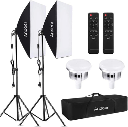 Softbox Set – Fotosoftbox, Fotostudio Kit, Studio Verlichting, Continue Verlichting – 2 Sets Met 50 X 70 Cm Softboxen – Dimbare Tweekleurige LED-Lampen 85 W – Verstelbare Statieven Tot 200 Cm
