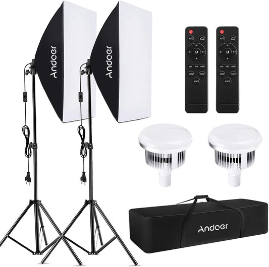 Softbox Set – Fotosoftbox, Fotostudio Kit, Studio Verlichting, Continue Verlichting – 2 Sets Met 50 X 70 Cm Softboxen – Dimbare Tweekleurige LED-Lampen 85 W – Verstelbare Statieven Tot 200 Cm