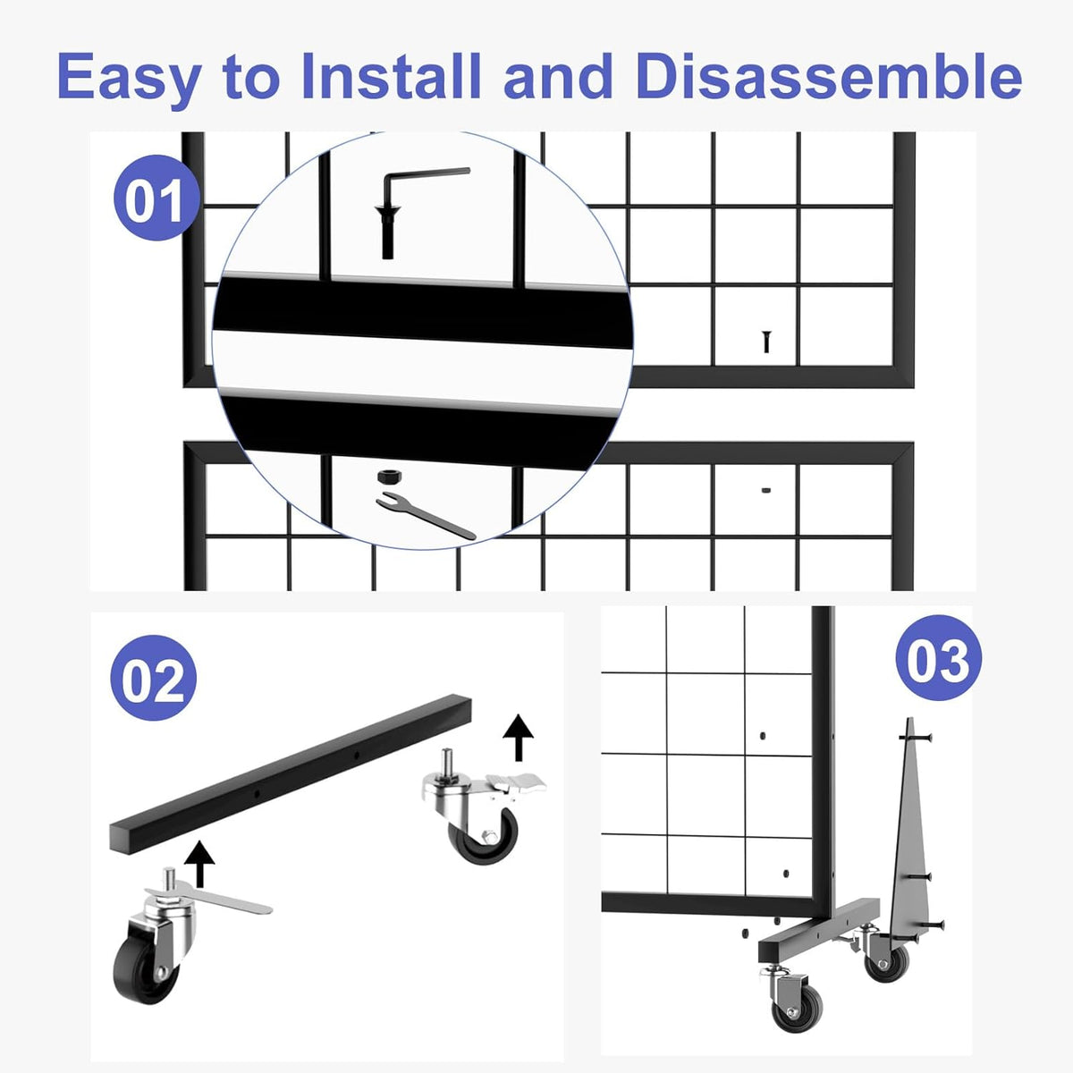 3-Pack Gridwall Panel Display Stands 2'x5.5' Ft, Heavy-Duty Vloerstaande Retail Display Rack met Driehoek-Base voor Retail Art Fair Show (Zwarte Afwerking)