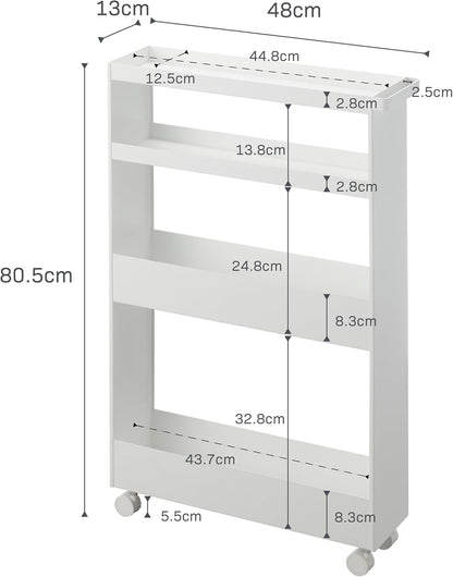 Yamazaki 1806 TOWER Slim 4~Tiered Storage Cart, white, Steel/Nylon, 13 x 48 x 80.5 cm