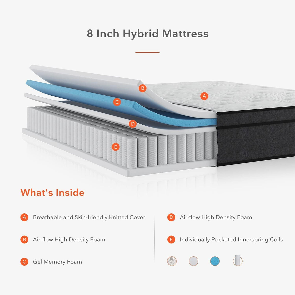 Sweetnight Izer Matras, 120 x 200 cm, 7-zone pocketveringmatras met gelschuim, puntelastische pocketveringmatras, Öko-Tex gecertificeerd, hardheidsgraad 4 hoogte 20 cm