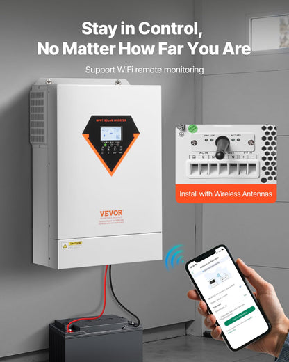 Hybride Omvormer Op Zonne-Energie – Zonne-Omvormer – Omvormerlader – MPPT Laadregelaar – Off-Grid Omvormer – 6 kW Zuivere Sinus – Geïntegreerde 120 A MPPT Voor 48 V Batterijen