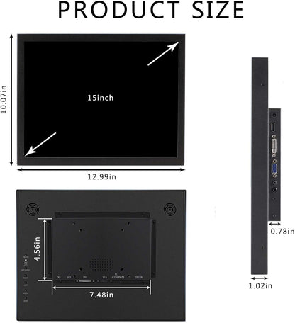VSDISPLAY Industriële Monitor, 15 duim 1024x768 400nit IPS LCD het Scherm met de Video-ingang van VGA DVI