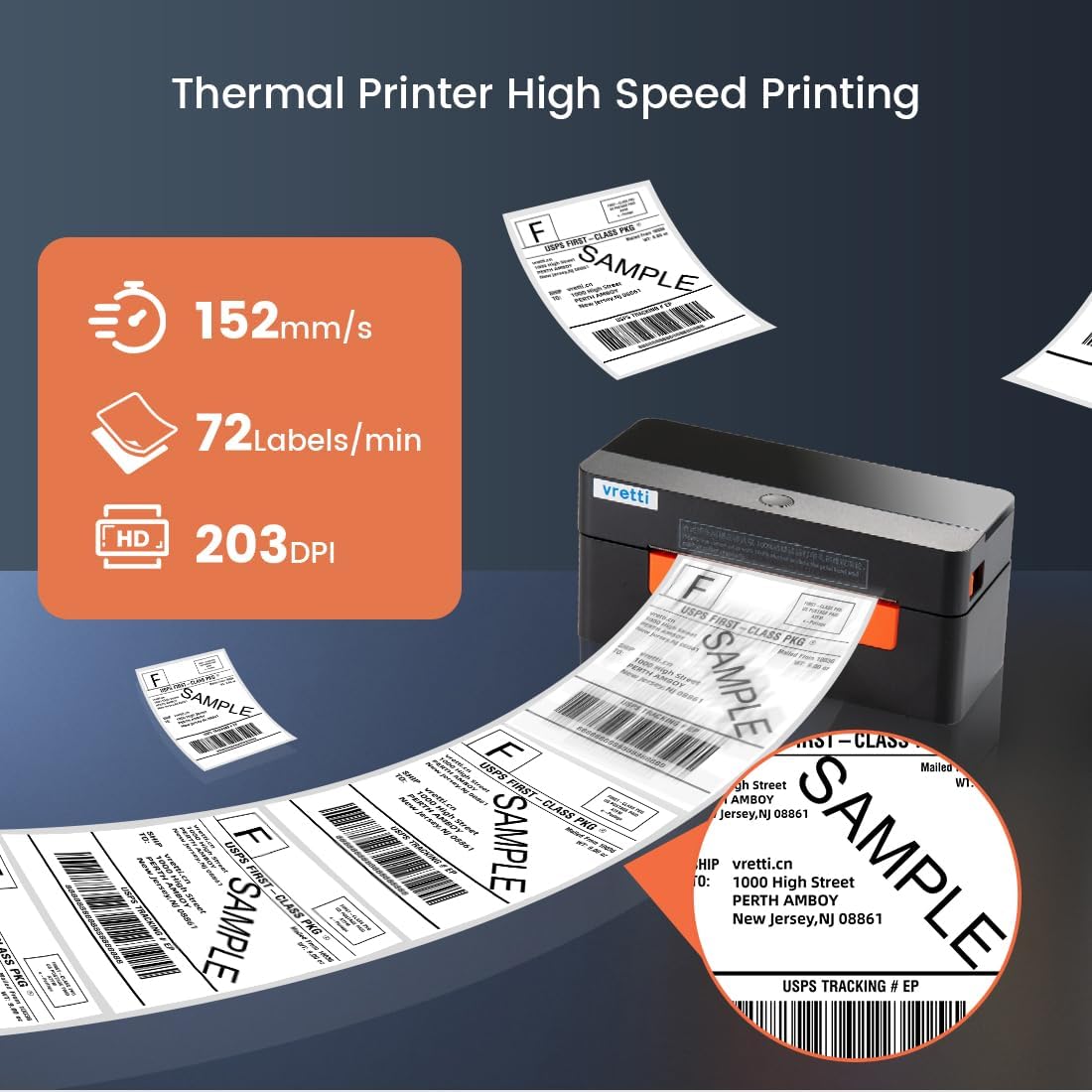 vretti WiFi Verzendlabelprinter, thermische labelprinter, 4 x 6, draadloze thermische printer voor verzendpakketadressen, kleine bedrijven, compatibel met Etsy, Shopify, Ebay, Amazo