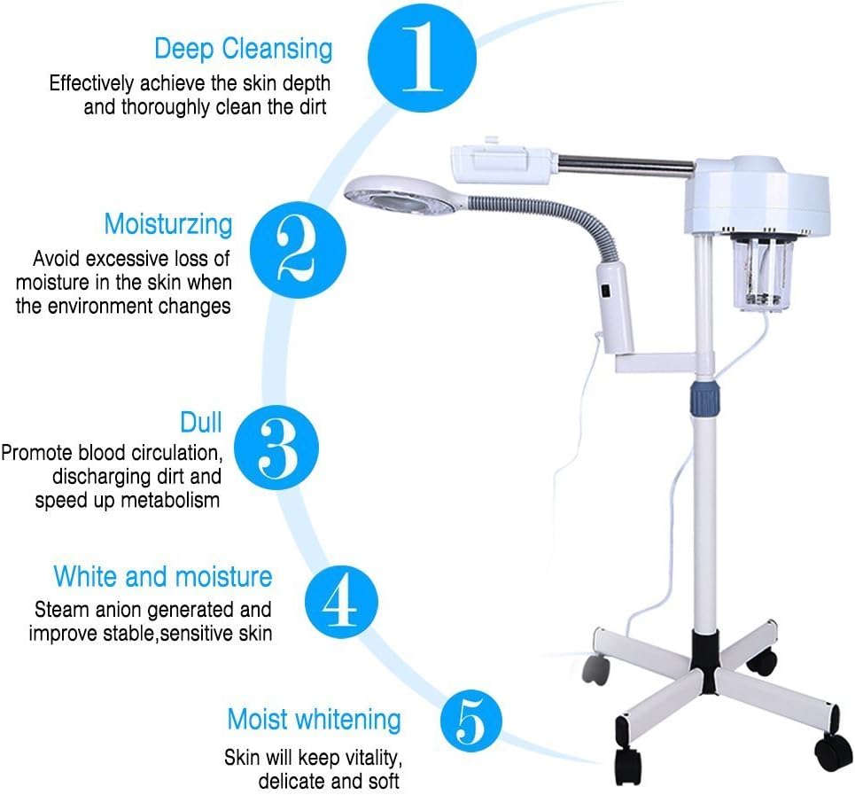 2-in-1 Professionele Vapozone met Gezichtsstoom, 5X Vergrootglas op Standaard, Esthetische Machine voor Schoonheidssalon Gezichtsverzorging