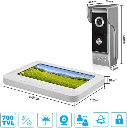 KDL Bedraad Video Deurbel Intercom Systeem 7 inch Kleur Monitor Panel met Nachtzicht Video Camera Deurtelefoon Twee-weg Audio 12 Ringtones Waterdicht voor Thuis Appartement Veilig