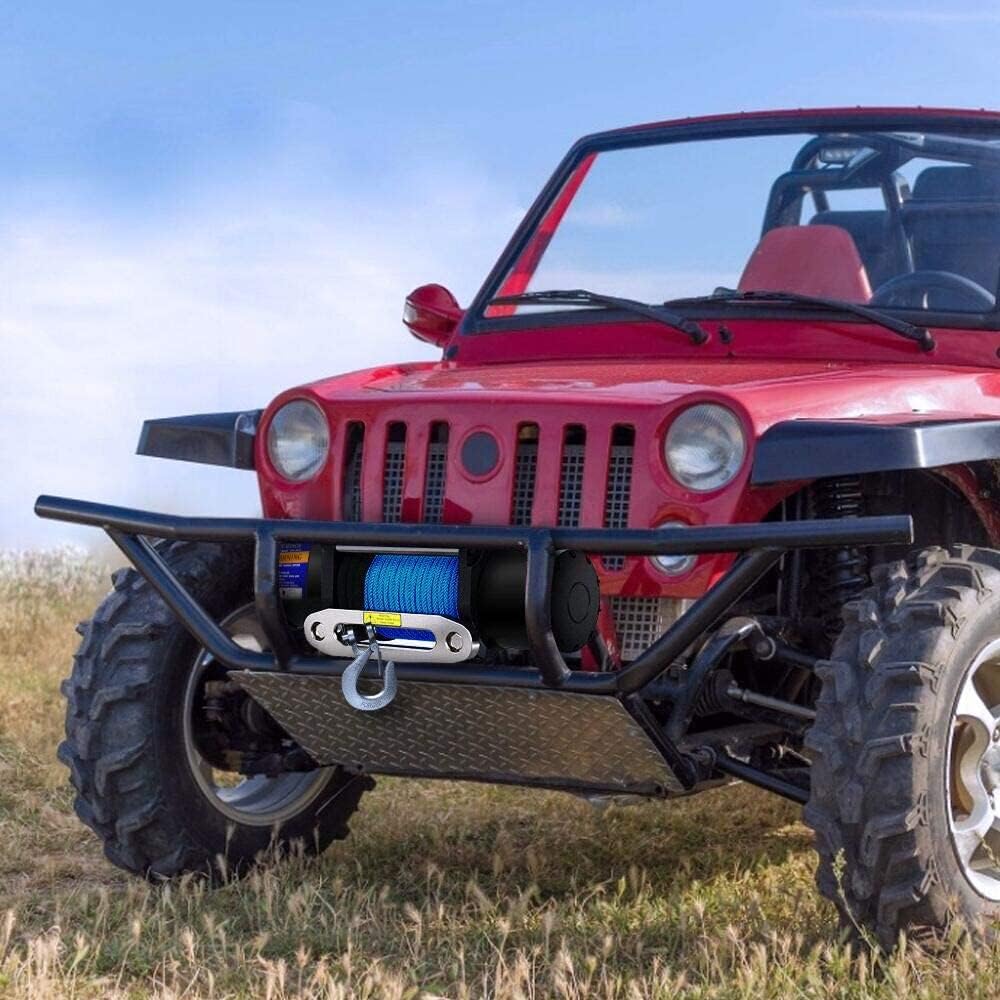 Anbull Elektrische lier 12 V, 2045 kg, motorlier, synthetisch touw, waterdicht conform IP67, nylon touw, met montagebeugel en afstandsbediening, compatibel met ATV UTV