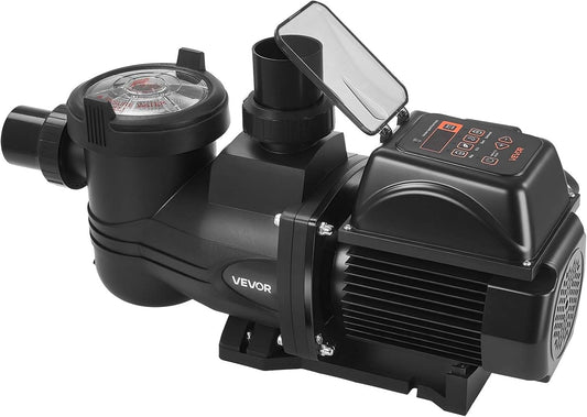 VEVOR Filterpomp voor zwembad, variabele snelheid, 1350 W, pomp voor bovengrondse en ondergrondse zwembaden, filtratie van 30.000 l/u, filtermand, opvoerhoogte 16 m, kunststof PP-GF30