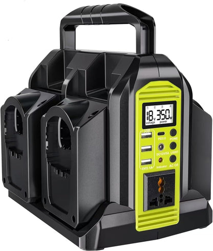 350W 4-poorts zuivere sinusomvormer, DC 18V naar 230V/240V AC-voeding, compatibel met Ryobi 18V lithiumbatterijen (batterij niet inbegrepen) | Draagbare draadloze omvormer voor buiten