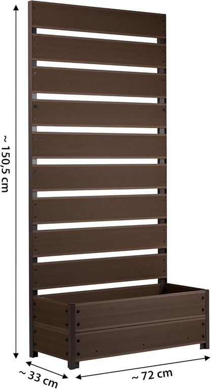 dobar® WPC XXL Planter with High Trellis Privacy Screen - Large Planter Ideal for Balconies and Patios - 72 x 33 x 137 cm - Silver Grey - QUORE