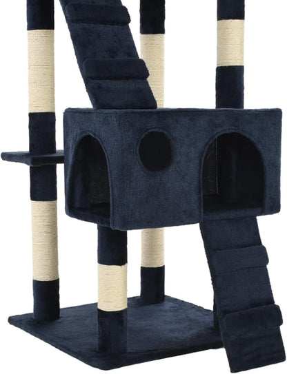 Krabpaal – Kattenkrabpaal – Kattenboom – Krabmeubel – Kattenhuis – Met Sisal Kolommen – 170 cm Hoog – Zacht Pluche – Blauw