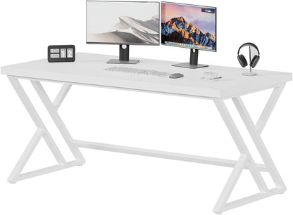 LVB Computer Tafel Lange Industriële Home Office Desk voor Student Grote Metalen Schrijven Studie Werk Desk Farmhouse Executive Gaming Computer Tafel voor Slaapkamer Woonkamer Wit