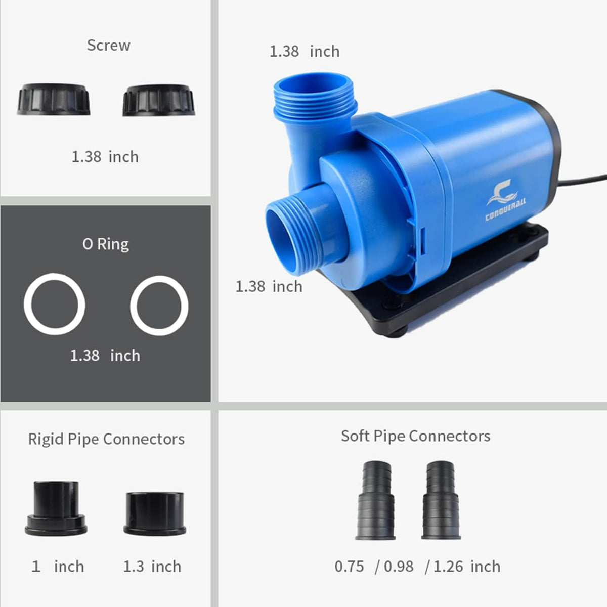 CONQUERALL 980GPH 20W dompelwaterpomp 24V DC rendement pomp variabele frequentie Waterpomp Sinusgolf technologie Suit voor vijver fontein zoetwater en zoutwater