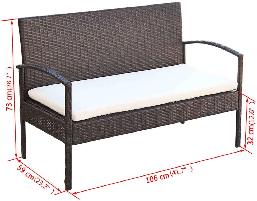 Lounge garden furniture set balcony furniture set garden lounge set 4-pcs. garden lounge set with cushions polyrattan brown - QUORE