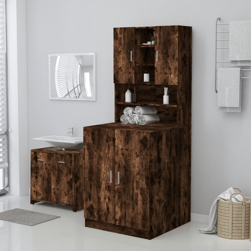 Wasmachinekast – Badkamerkast – Opbergkast – Kast – Waskast – Gerookt Eiken – Stevig Bemaakt Hout – Compact 71x71,5x91,5 cm