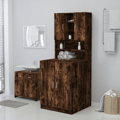 Wasmachinekast – Badkamerkast – Opbergkast – Kast – Waskast – Gerookt Eiken – Stevig Bemaakt Hout – Compact 71x71,5x91,5 cm