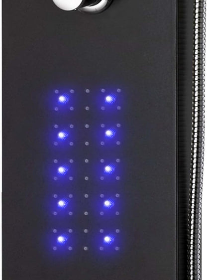 Aluminium Douchepaneel – Douchecolumn – Douchewand – Regendouche – Massagepaneel – Modern Zwart – Thermostaat Met 30 LED Lampjes