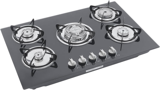 Gasfornuis – Gasfornuis Inbouw – Gaskookplaat – Gasfornuis 5 Pitten – Gasplaat – 77 x 51 x 7 cm – Geharde Glasplaat – Automatische Vlambeveiliging