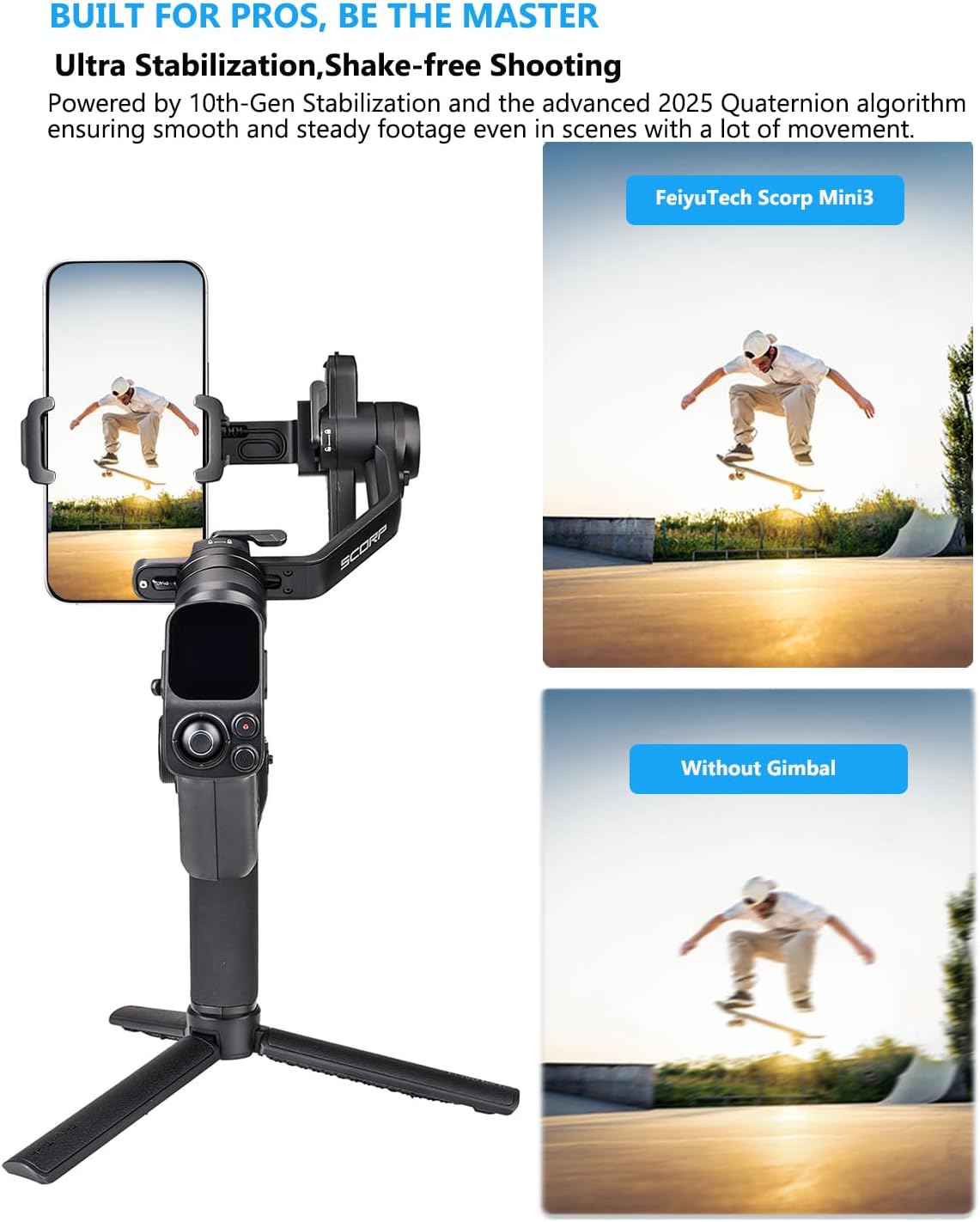 FeiyuTech Scorp Mini 3 Gimbal stabilisator voor iPhone, geïntegreerde AI-tracker, met ventilator en geïntegreerd handvatontwerp, touchscreen, laadvermogen van 2 kg