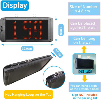Wireless Queue Call System Pager - Number Display System Restaurant Pager System Customer Number System for Restaurant Hospital Bank Queue Management (1 Call Keyboard+2 Display) - QUORE