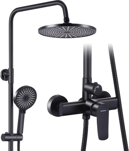 Douchemengset roestvrij staal met verstelbare hoogte douchestang 25 cm ronde overhead regendouche 3 straaltypen handdoucheset voor badkamers